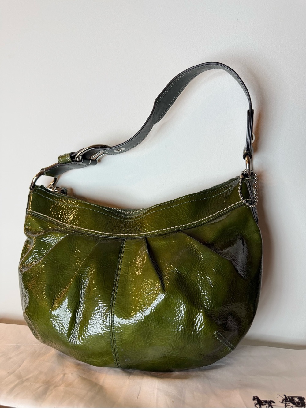 Coach (2012) Soho Pleated Patent Leather Shoulder Bag- Olive